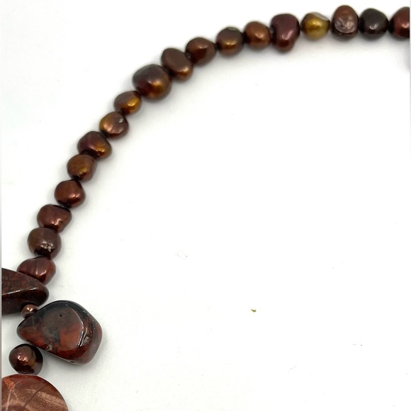 Red Jasper Necklace Natural Gemstones- AAA Nugget Bronze Color Freshwater Pearl - Picture 6 of 14
